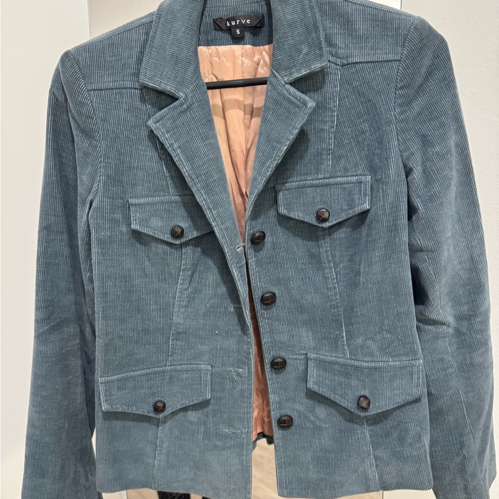 Kurve Dusty Blue Corduroy Jacket Size S